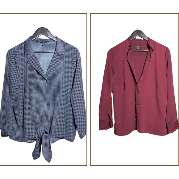 Ann Taylor Factory Tops - Ann Taylor Factory Blouse Bundle 2PK – Petite L – Burgundy & Navy Button Down